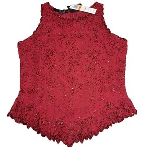 J KARA Red Beaded Evening Top NWT SZ S